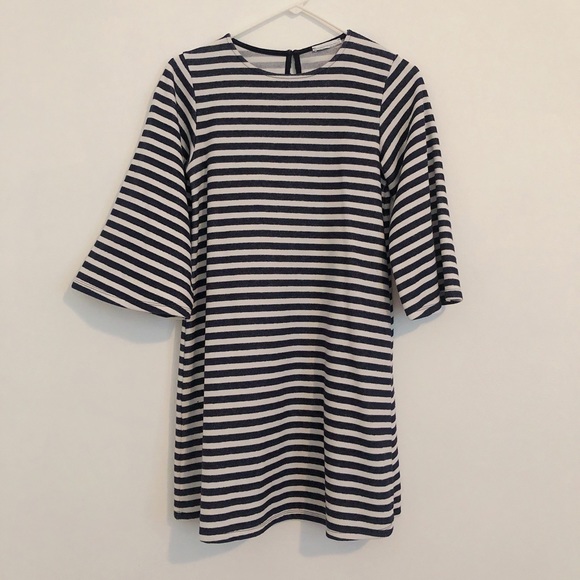 Zara 3/4 sleeve navy white striped mini dress DR - Picture 4 of 8